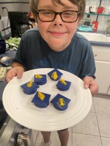 Warner and small blue and yellow chocolates